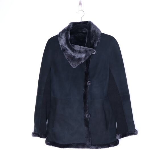 MODA ITALIA Lambskin and Shearling Coat Off-Center Shawl Collar Women's M - Picture 1 of 11